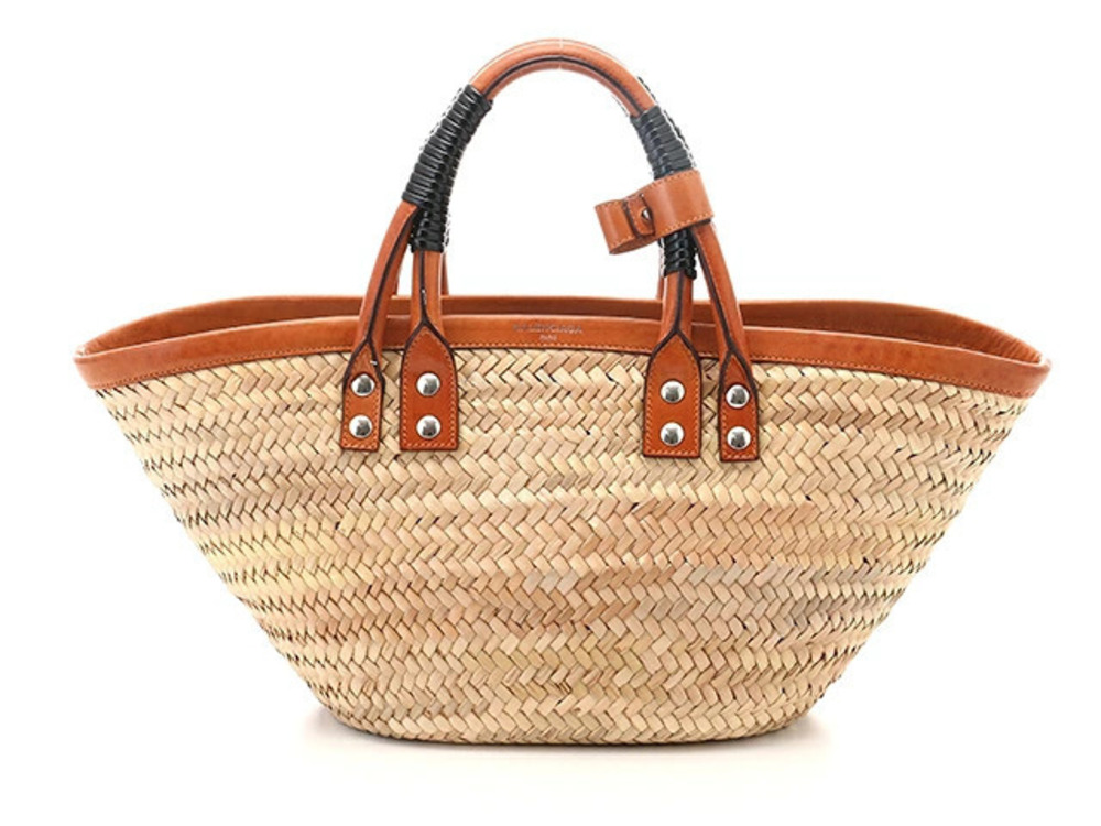 Balenciaga Bag Handbag Bistro Panier Basket Straw Tan Calfskin